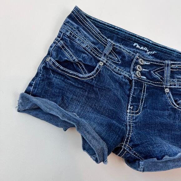Vintage Y2K Embroidered Low Rise Denim Shorts size 3 Detailed Stitching - Picture 4 of 7